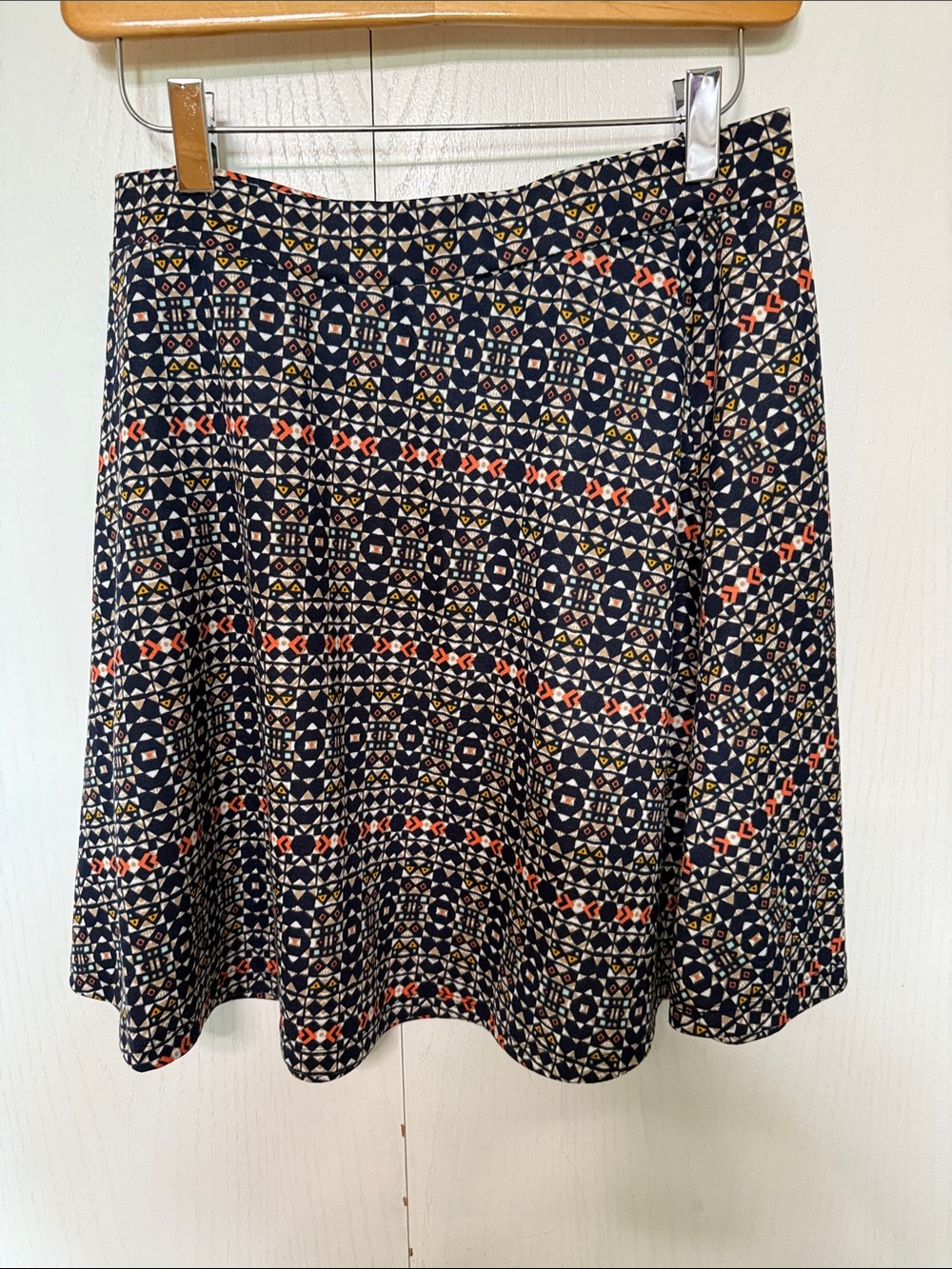 H&M Navy Circle-Skater Skirt with Coral and Cream Accents